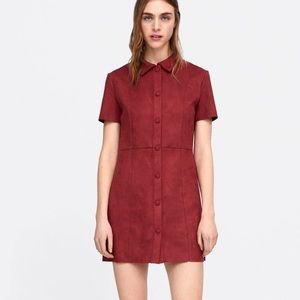 Zara Red Burgundy Velvet Faux Suede Short Dress